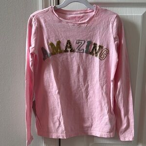 Crewcuts Light Pink Long Sleeve Tee with Gold & Silver 'AMAZING' Applique